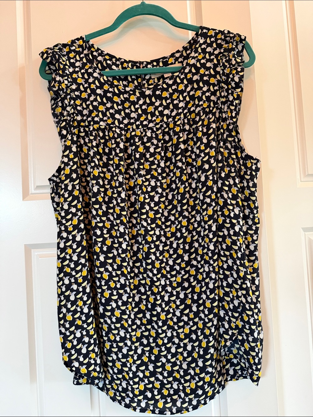LOFT Black Sleeveless Camisole with Yellow & White Print